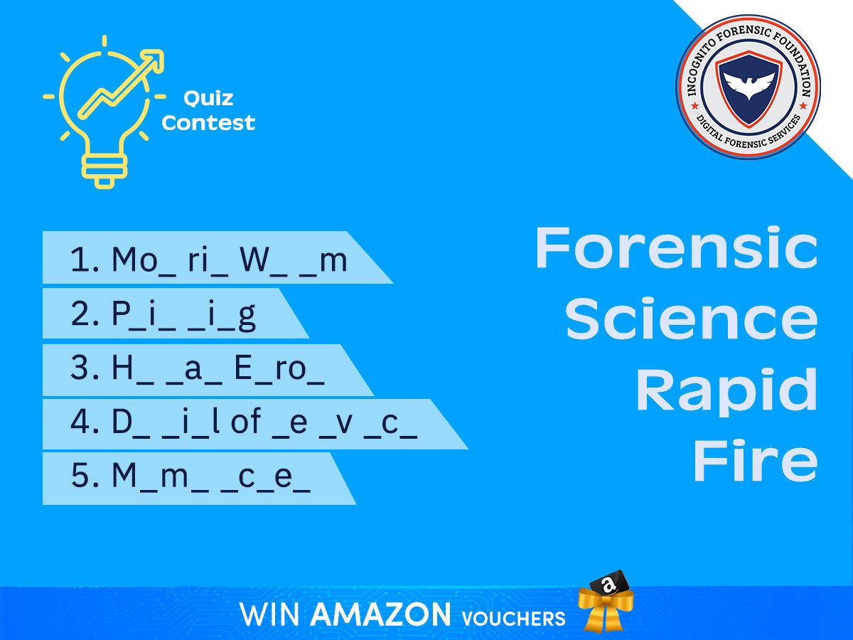 ifflab's tweet photo. #ForensicScience Rapid Fire

#ContestAlert: Give the correct answer for each question &amp; 3 lucky winners shall stand a chance to win @Amazon vouchers! 

Find the hints in our #Blogs: https://t.co/SRFqF8iV8N and https://t.co/jHRG4LH2iO.

HURRY! #Contest ends at 4 pm on July 10. https://t.co/q8MPeVtkmi