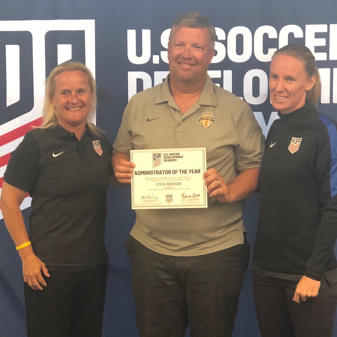 LegendsFCSoccer's tweet image. We couldn’t agree more! Steve Arneson - Girls DA West Conference Admin of the year @ussoccer_acad #GirlsDA #lgod #legendspride #oneclubonefamilyonemission #thankyou 👏🏻👏🏻💛🖤