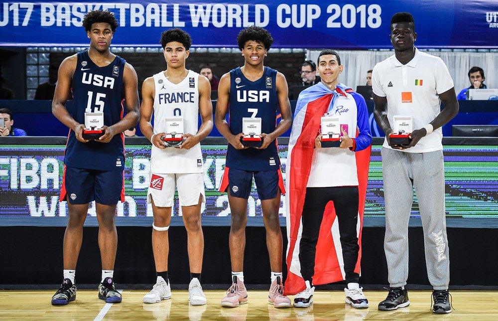 Congrats to @vernoncarey22 & @JalenRomande on being named to the #FIBAU17 World Cup All-Tournament Team! #USABMU17