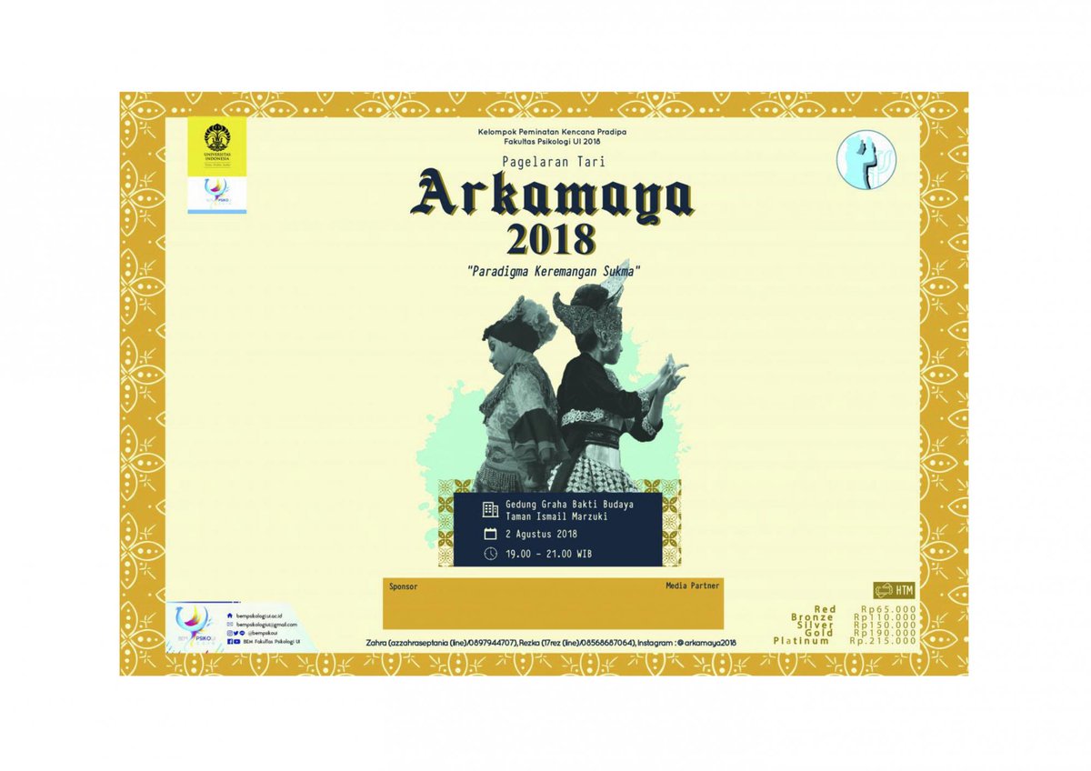 univ_indonesia's tweet image. Kencana Pradipa dari Fakultas Psikologi UI mempersembahkan pagelaran tari Arkamaya 2018, "Paradigma Keremangan Sukma". Pagelaran akan dilaksanakan pada:

📆2 Agustus 2018
🏢Gedung Graha Bakti Budaya, Taman Ismail Marzuki
🕖19.00 - 21.00

#FPsikologiUI #UniversitasIndonesia