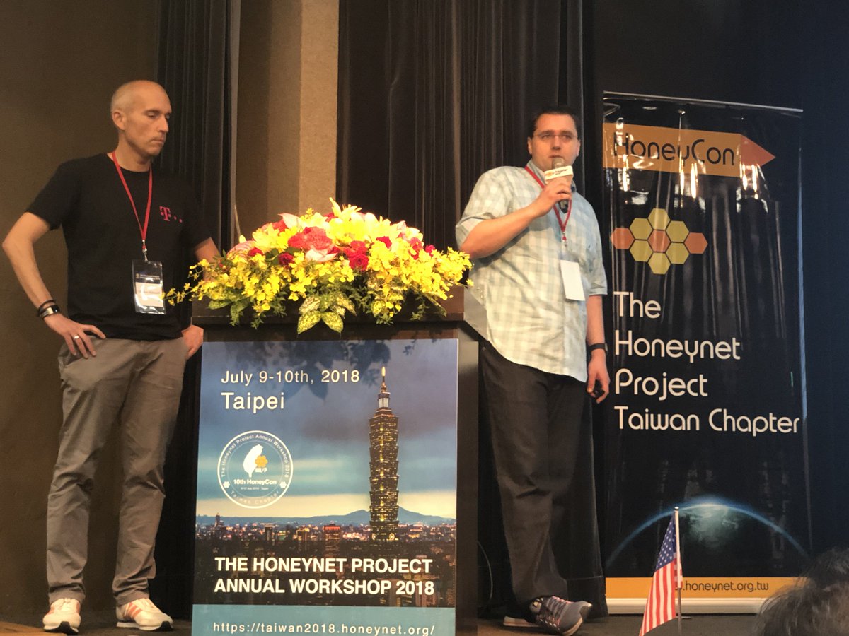 miguelraulb's tweet photo. #taiwan2018 Now Marco Ochse and Markus Schmall are presenting T-POT, an easy deployment honeypot developed by Deutsche Telekom https://t.co/4iqQ1ByRHq