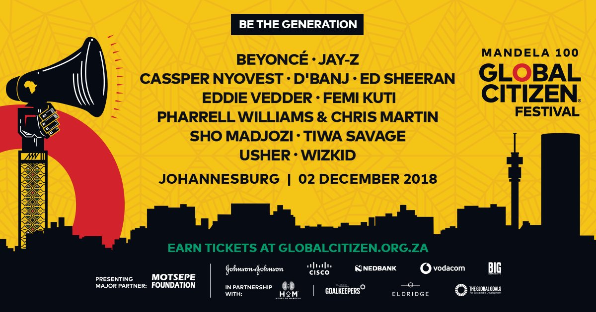 PhilMphela's tweet photo. ICYMI: Beyoncè, Jay Z, Pharell and Usher to perform in South Africa and tickets are FREE!!

Bey &amp; Hova will headline the first #GlobalCitizenFestivalSAto be held in Africa on Sunday, 2 Dec 2018 at the FNB Stadium in JHB.

Bonang, Oprah, Tyler Perry and Naomi will host. https://t.co/EABXRxoZGy