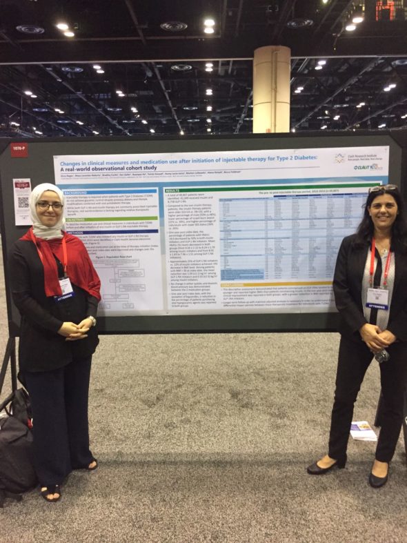 Hana'a Rayyan &amp; Dr. Orna Reges represented CRI at the ADA conference, presenting posters on inpatient hyperglycemia &amp; mortality; health outcomes following an educational program (Dr. Einav Srulovici); &amp; changes in medication &amp; clinical measures following injectable therapy.