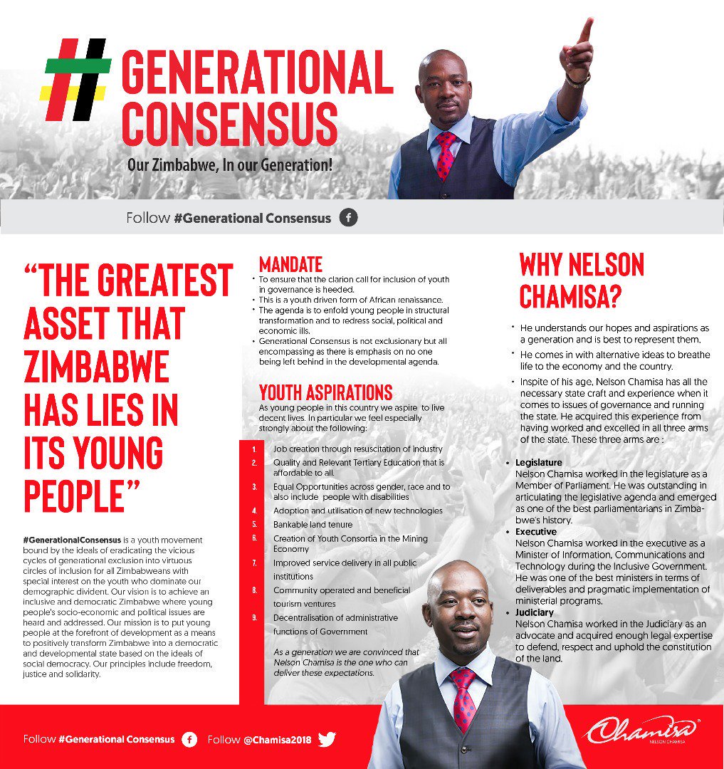 #GenerationalConsensus on Why you should vote for Nelson Chamisa 

#NelsonChamisa #Chamisa #ZimCampaign2018 #MDCAlliance #ZimElections2018 #ElectionsZW