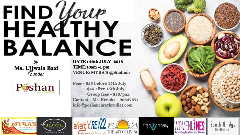 Consuming a sensible, balanced diet can help us to achieve optimal health throughout life, friends.
..ask the nutritionist herself and get your answers?..
Register for informative health talk 'Find Your Healthy Balance' by Registered Dietitian Ujjwala Baxi, #eventsinsingapore