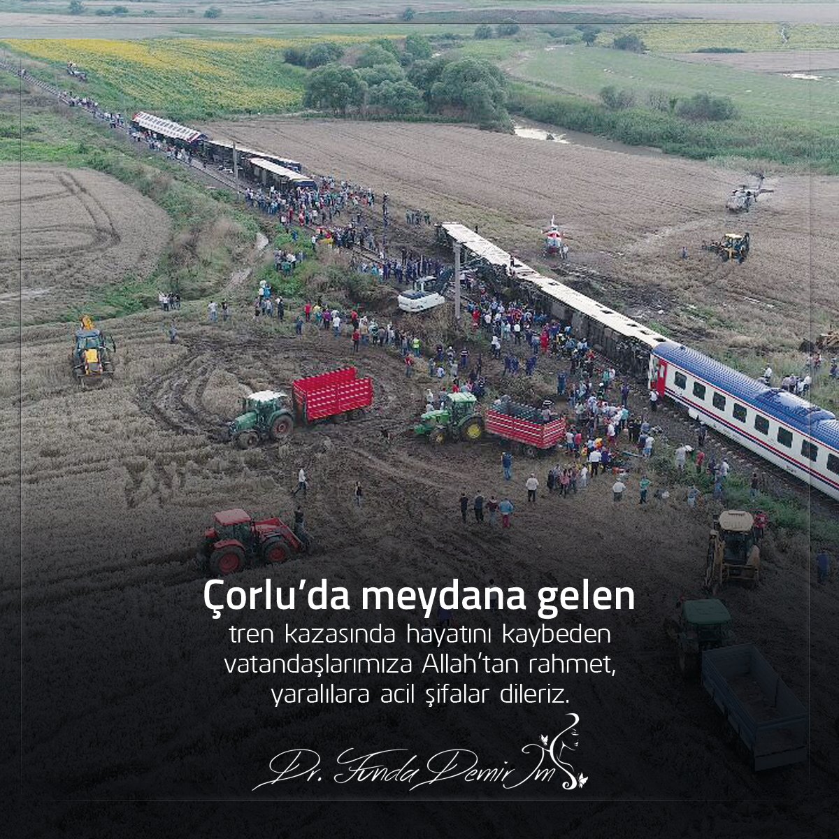 Çorlu'da meydana gelen tren kazasında hayatını kaybeden vatandaşlarımıza Allah’tan rahmet, yaralılara acil şifalar dileriz.
#Çorlu #Tekirdağ #trenkazasi #tren #kazası #kaza #yaralı #rahmet #şifa #DrFundaDemir