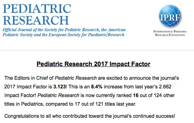 Ped_Research's tweet photo. The editors-in-chief of @Ped_Research are excited to announce our new impact factor!

Editor-in-Chief: @cynobear 
Associate Editor-in-Chief: @MolloyElesean https://t.co/4yiATyVzpH