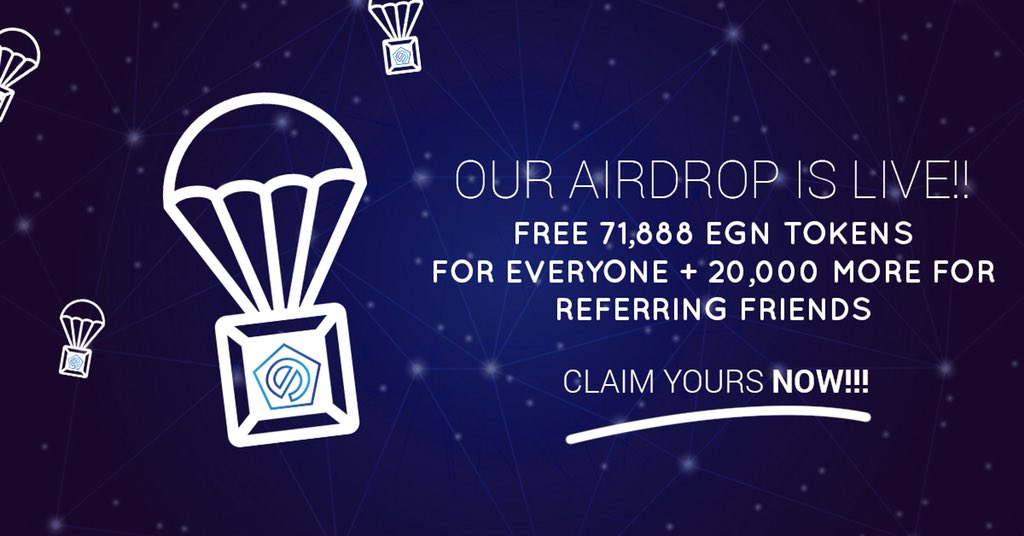 EagorNetwork's tweet photo. AIRDROP IS LIVE! 

We are airdropping 5 billion EGN Tokens to the first 70,000 people! 
Fill the airdrop form to receive 71,888 EGN Tokens. Refer your friends &amp; get 20,000 EGN. 

Link to Airdrop: https://t.co/ncoiMyQeuo

#ERC20 #Ethereum #Blockchain #EagorNetwork #WBF #Bitcoin https://t.co/trp3rjFnJg