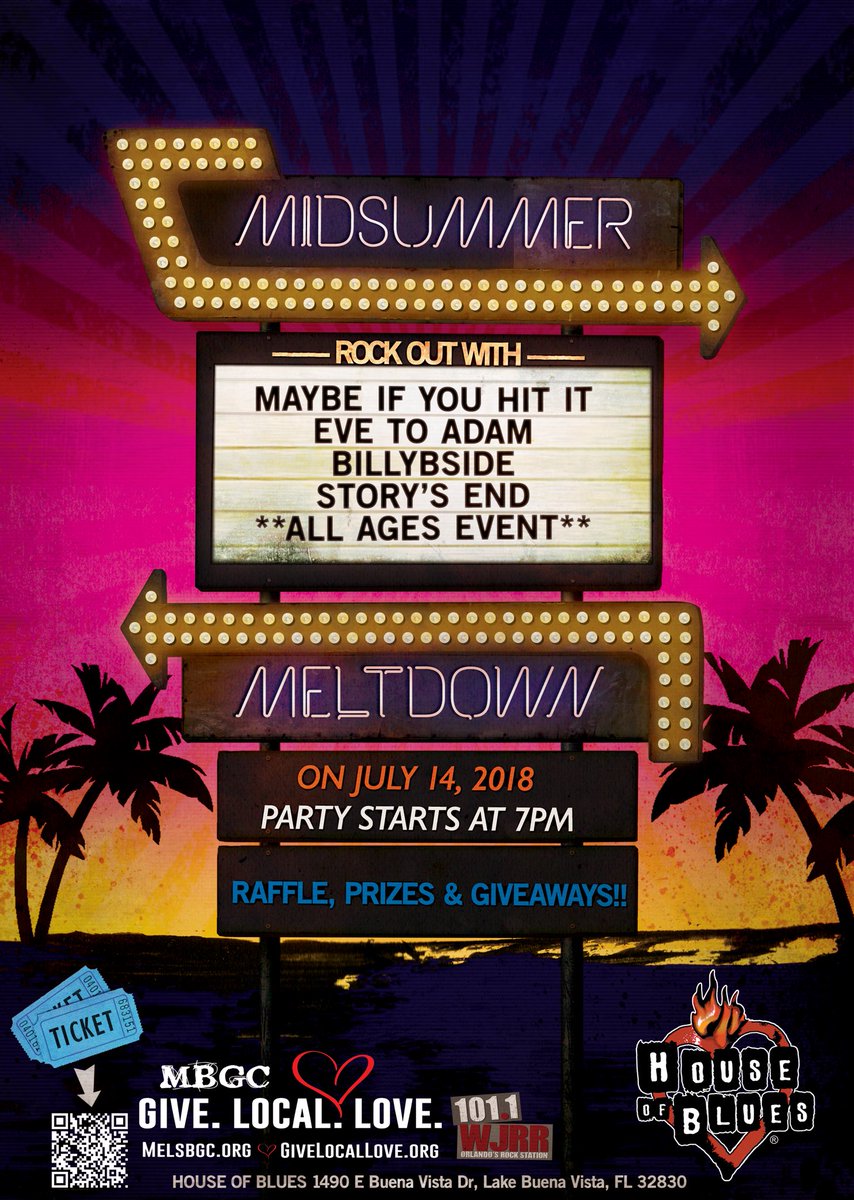billybside's tweet photo. Come rock out with me at the Midsummer Meltdown with Maybe if you Hit It, EVE to Adam &amp; Story’s End on Saturday July 14th at the House of Blues. The bands along with Mel’s Bad Girls Club will be raffling off a guitar, $100 giftcards, &amp; more for charity. https://t.co/bxXX1JoAwk https://t.co/WXJ122qgZO
