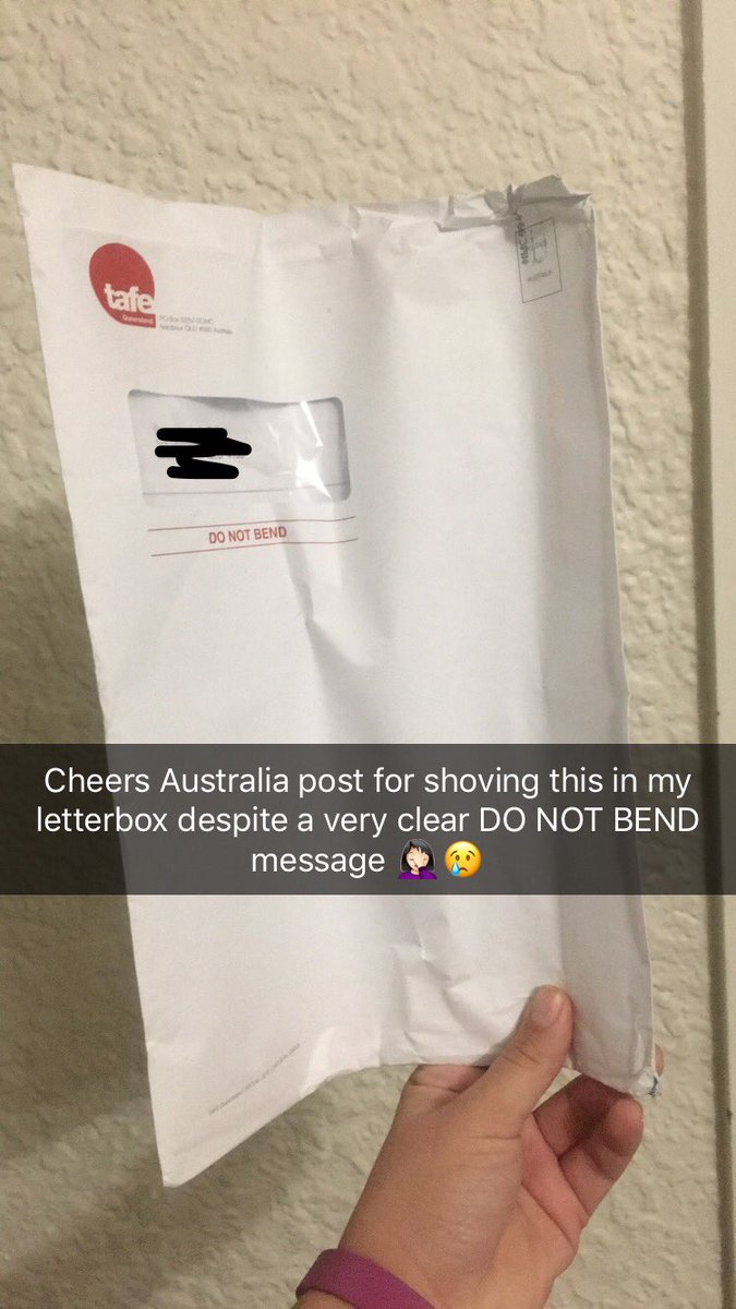GraceCallan's tweet photo. Well @australiapost just wrecked TWO of my qualification certificates despite a very clear DO NOT BEND message 😢 #fail #australiapost #nothappy https://t.co/10PpIT8yIq
