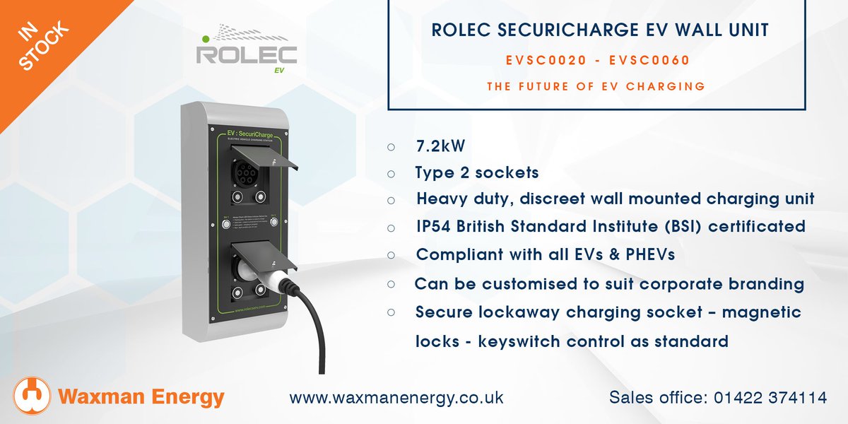 waxmanenergy's tweet photo. IN STOCK!
@RolecEV #SecuriCharge wall unit - specifically designed and manufactured for public facing and exposed locations.
Click to view directly from our website: https://t.co/tUlrwnd376
#rolecev #ev #electricvehicles #evinstaller #renewables #gogreen https://t.co/Ukz75MuT1i