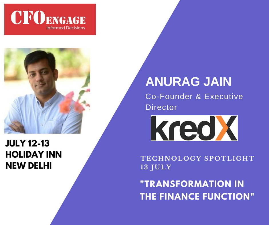 kredxindia's tweet photo. KredX COO, Anurag Jain will be giving a talk on "Transformation in the Finance Function" at the #CFOENGAGE #summit on 13th July 2018 at 03:00 PM IST. Drop by to say hello and meet the team! @anuragj_2006
#finance #cfos #cxo #global #economy #programicasia @Programicasia1 https://t.co/aROEByhVJq
