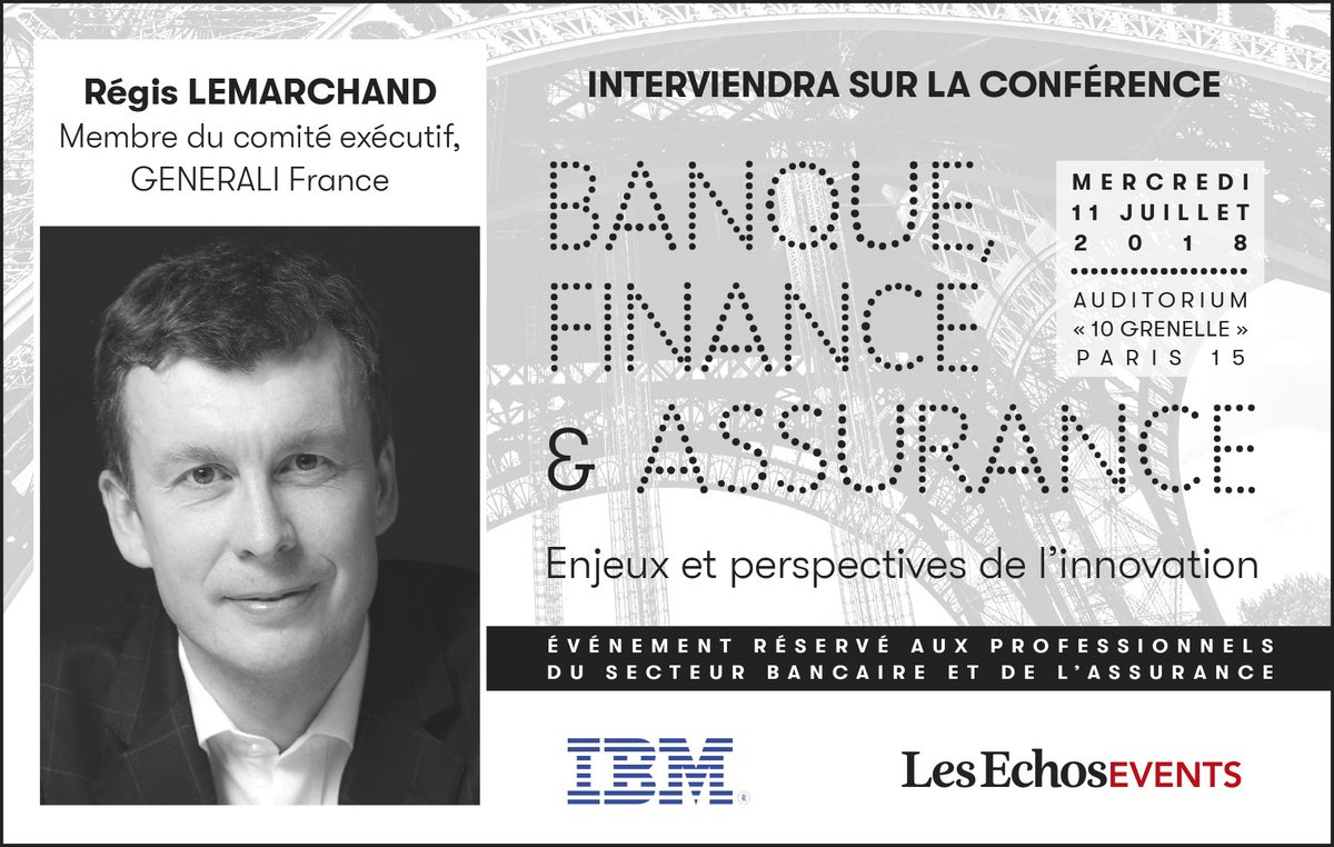 EchosParisien_E's tweet photo. Participez au petit déjeuner @IBM_France "Banque, finance et assurance : enjeux et perspectives d'innovation" avec @regislem , Membre du comité exécutif @GENERALIFRANCE !
#DéfisInnovation

Inscription :  https://t.co/fGDcXRMBY3 

Programme : https://t.co/lfDCy6erA9 https://t.co/N3AYOIQqPj