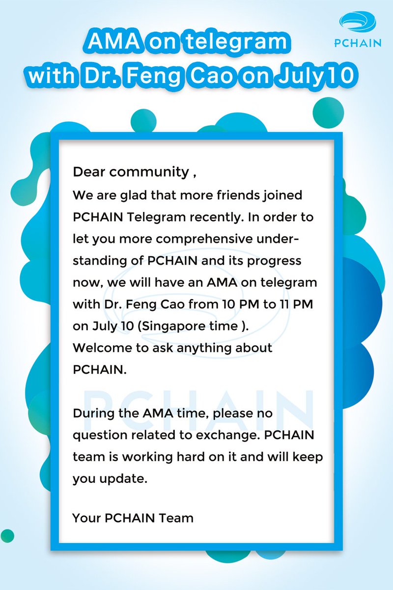 plian_org's tweet photo. Do you want to know everything about PCHAIN?
Do you want to communicate with @jeff_fengcao directly?
Wait for you on https://t.co/pse0eu6gS9 on July 10 (from 10pm to 11pm, Singapore time). https://t.co/piFojjJlYo