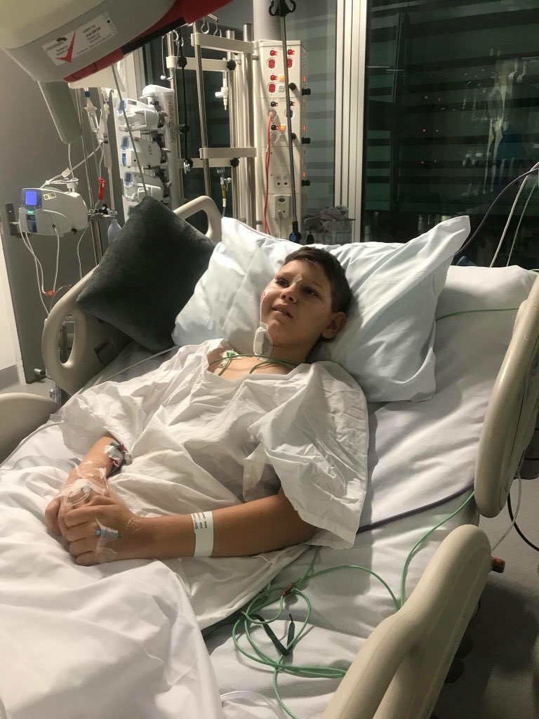 CureMyBrain's tweet photo. Caleb is recovering in ICU after a marathon 8hr surgery at Chris O’Brien Lifehouse today to restore his smile. #brain cancer #Chris O’Brien Lifehouse https://t.co/Yq2lHFL0vC