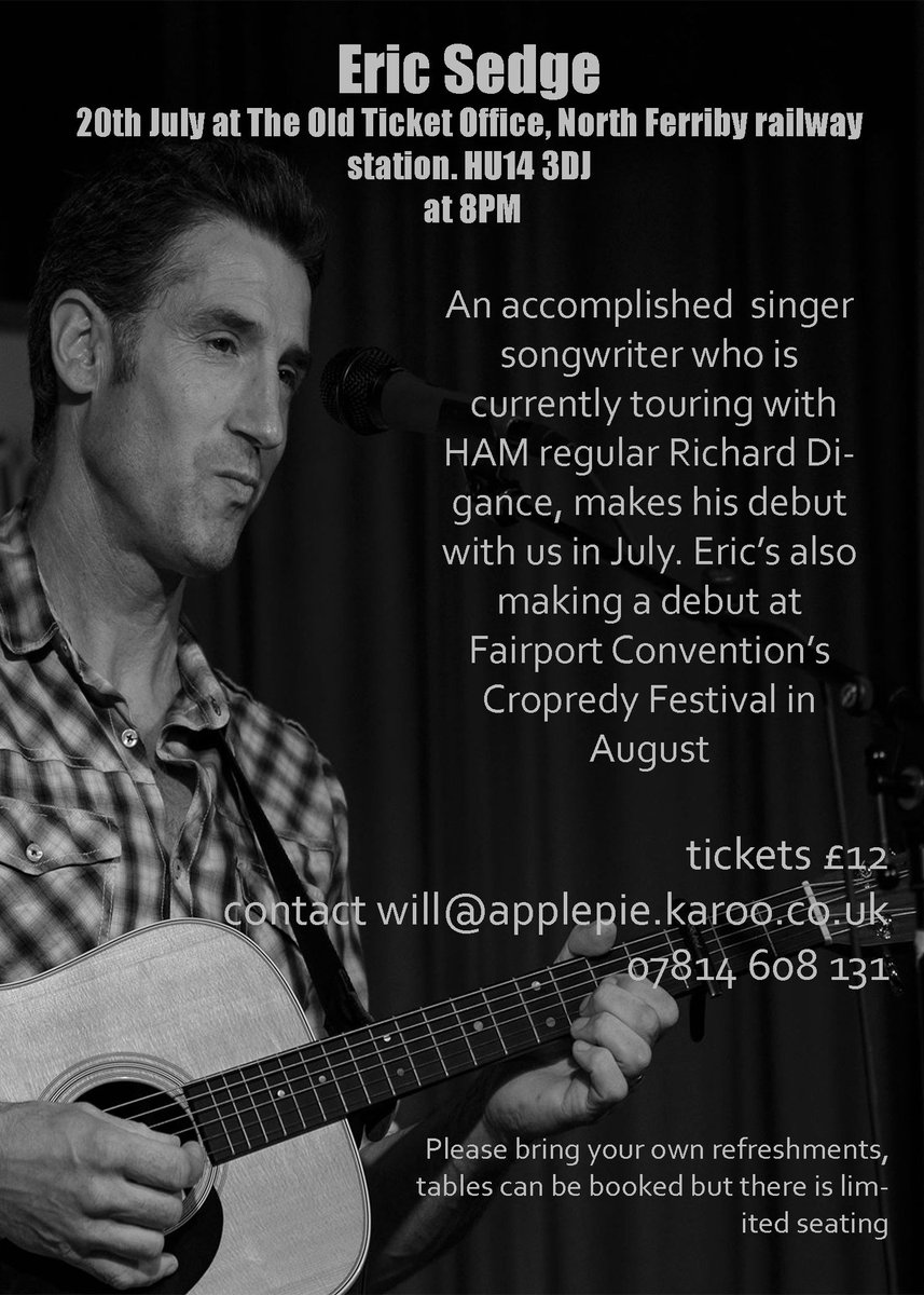 so while the Richard Digance  tour bus is parked up for our summer break, I'm heading north for a lovely intimate gig at the old ticket office,North Ferribly (Hull) its a chance to try out some new material and meet up with some old friends.