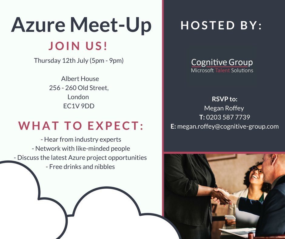 CognitiveGroup's tweet photo. Still some spaces left for our #Azure meet up this Thursday! Grab your space today and see you there!  

#MeetUp #Microsoft #Talent #Solutions #Azure #Networking #Recruitment https://t.co/L1SXu9LxqH