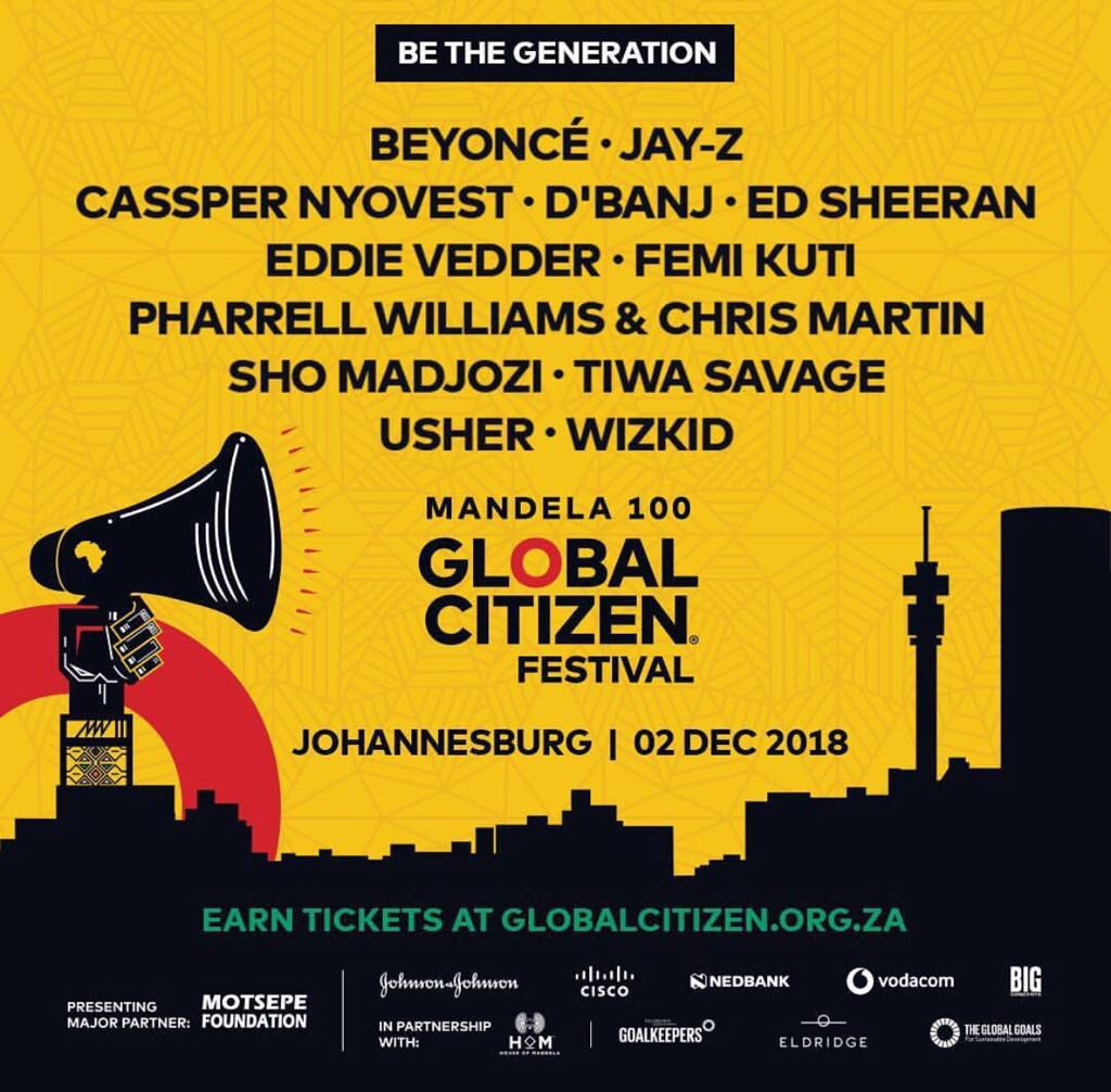 Honoured to co-host such a historic event... Celebrating the life & legacy of Nelson
Mandela...The Global Citizen Festival: Mandela 100 is taking place 2 December 2018 in Jhb.. Learn how to earn your free
tickets at globalcitizen.org.za 🚀🙏🏽🇿🇦 #BeTheGeneration @GlblCtzn