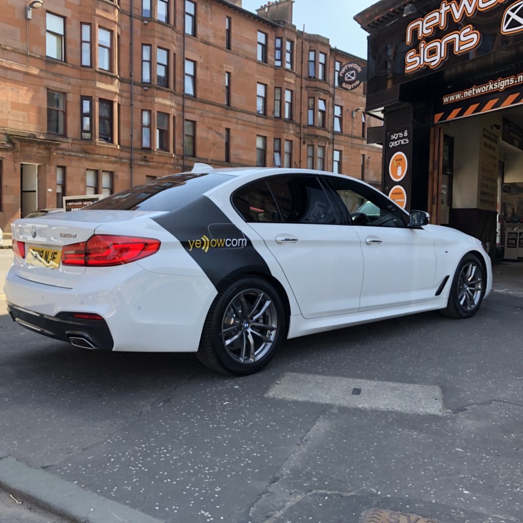networksigns's tweet image. Fitted these new style graphics to a BMW 5 Series last week for Yellowcom. Matt Black Wrap/Stripe with gloss graphics. #networksigns #promoteyourbusiness #yellowcom #bmw #vehiclegraphics #glasgow #scotland