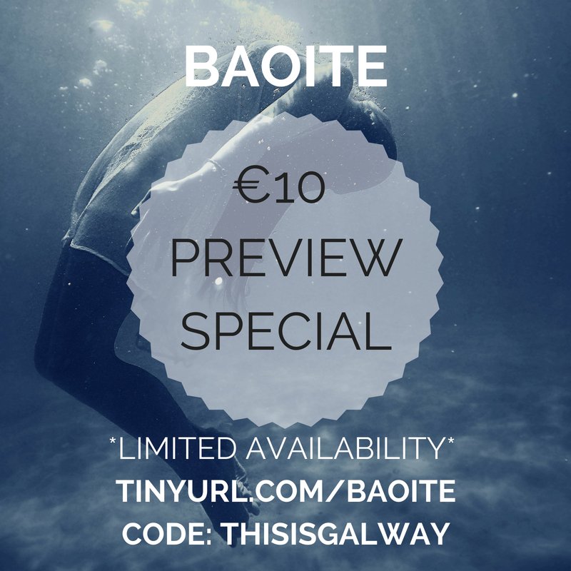 🔔Monday MADNESS! #Baoite preview tickets only €10 with code THISISGALWAY. 60% off normal price. 🤯Limited availability. Click here: tinyurl.com/BAOITE #GIAF18 #OutOfTheAbbey #RTÉSupportingTheArts