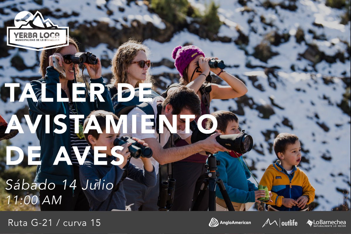 Nueva edición del clásico taller de avistamiento de aves en Yerba Loca! Los cupos son limitados, por favor seguir las instrucciones de este link: goo.gl/forms/nd2WQOe8….
Info importante:
Sábado 14
11:00 AM
Actividad gratuita pagando la entrada a Yerba Loca.