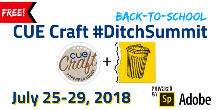 jmattmiller's tweet photo. A FREE online conference for teachers? Just in time for back-to-school?

You bet. It's the CUE Craft #DitchSummit, and ANYONE can join.

Great speakers. Ideas. Inspiration. Free PD hours and speaker notes!

Register: https://t.co/L1nvImACjt

#DitchBook #caedchat #CUE #edtech https://t.co/mpO4BTDF6s