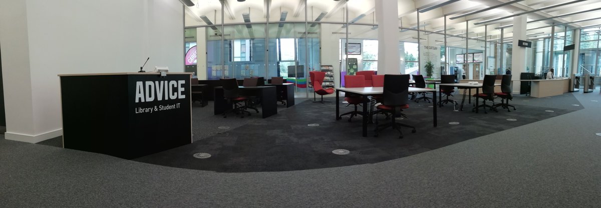 Image of the new advice desk and other furniture on the ground floor of Sheila Silver Library.