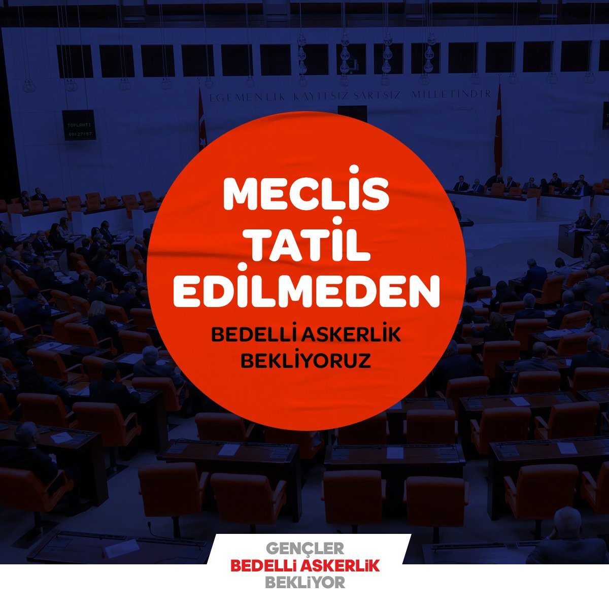 Yeni sistemin hemen hayata geçmesi, Seçim öncesi verilen vaatlerin bekletilmemesi için...

En çok da sürekli artan mağduriyetleri bitirmek adına hemen çıkarılması gereken #BedelliAskerlik için...

Her kesimden milyonlarca vatandaş diyor ki !!! 
#MeclisTatileGirmesin