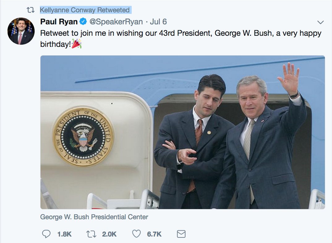 The President is not going to like his Counselor wishing George W. Bush a very happy birthday.  