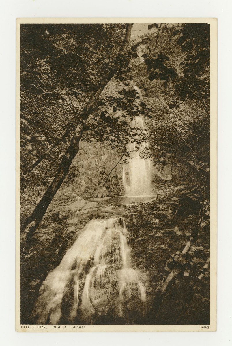 Here's a jolly postcard of the Black Spout Waterfall from the Atholl Palace Museum archive #Pitlochry Still as popular as ever with guests to #Perthshire