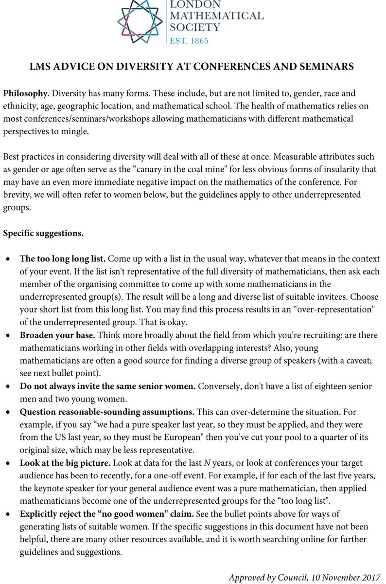 womeninmaths's tweet photo. Here's some advice on how to ensure diversity and best representation at your conference or seminar #diversityinmaths #noexcuses https://t.co/5NA5TKNoU1 https://t.co/WY29VkJVIf