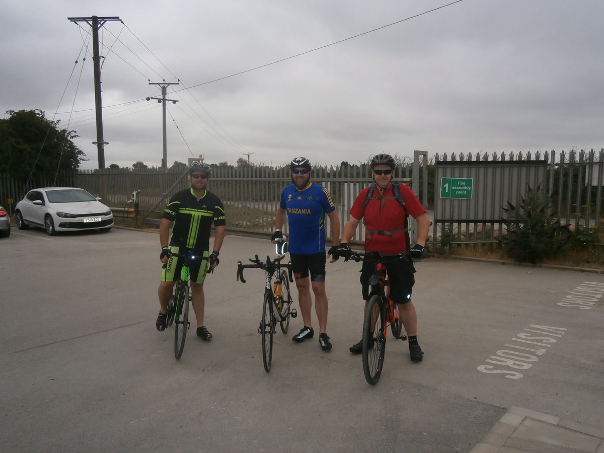 Ready for the off!  Rob Brocklesby, Stuart Richardson and Stuart Spencer taking the baton from Berry Ingredients and getting ready to cycle the 21 miles to <a href="/ForFarmers/">ForFarmers</a> at Selby to help raise awareness and money for The Farming Community Network <a href="/FCNcharity/">The Farming Community Network</a> <a href="/GAFTBikeRide/">GAFT Bike Ride 2018</a>