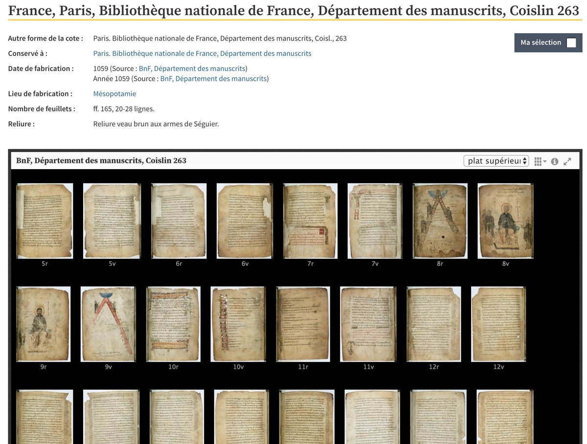 biblissima's tweet photo. Un exemple de complémentarité entre les données de Pinakes @IRHT_CNRS,  Mandragore et le catalogue @laBnF Archives et Manuscrits : le manuscrit grec  Coislin 263 https://t.co/CFvPPYDIEW https://t.co/794jz1eDYo
