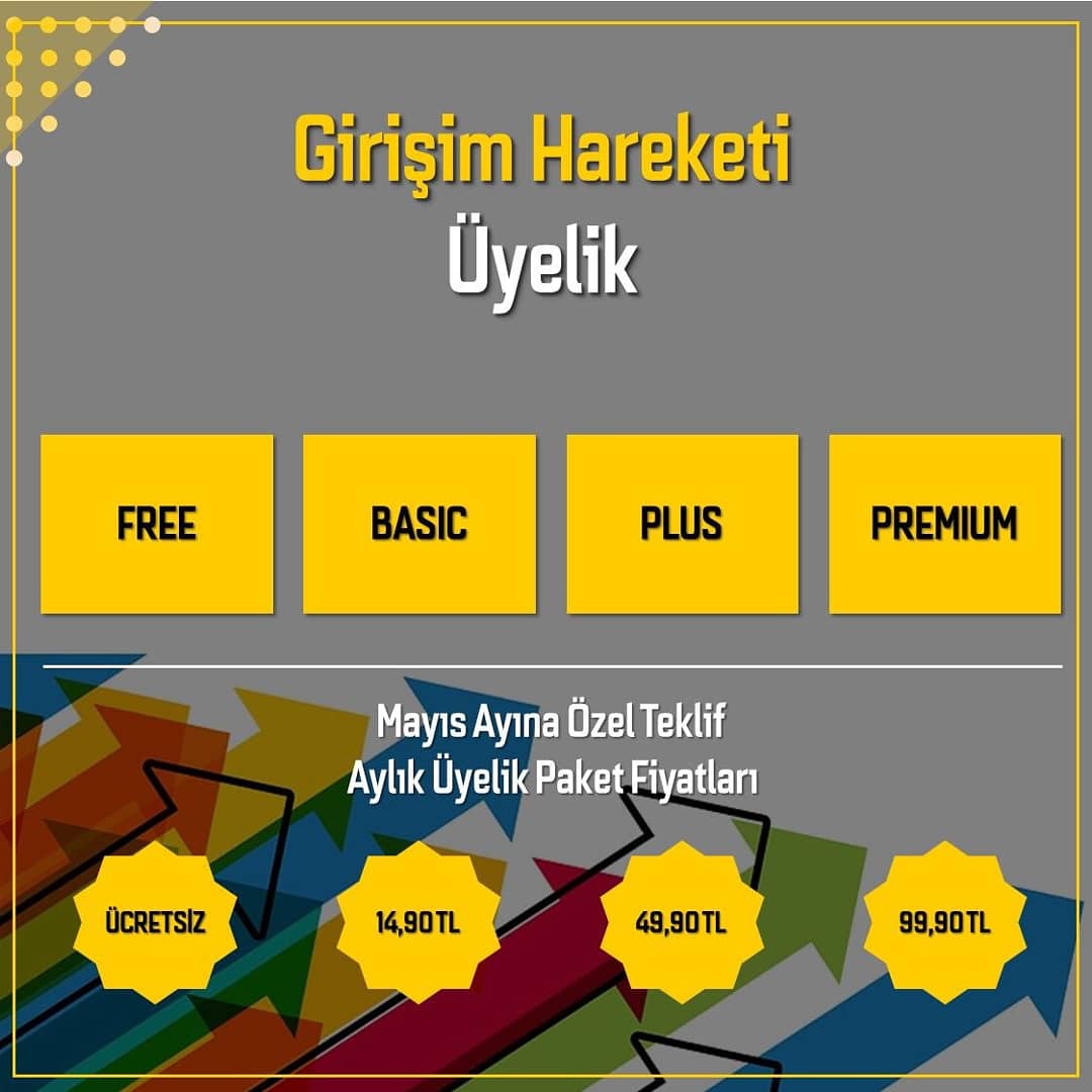 Girişim hareketi çalışmaları içerisinde daha fazla yer almak, hep birlikte öğrenmek, paylaşmak ve gelişmek isteyenler için farklı üyelik paketleri geliştirdik. 
Siz de kendiniz için uygun paketi seçin ve girisimhareketi.com sayfamızdan bize katılın. 
#ÖğrenPaylaşGeliş