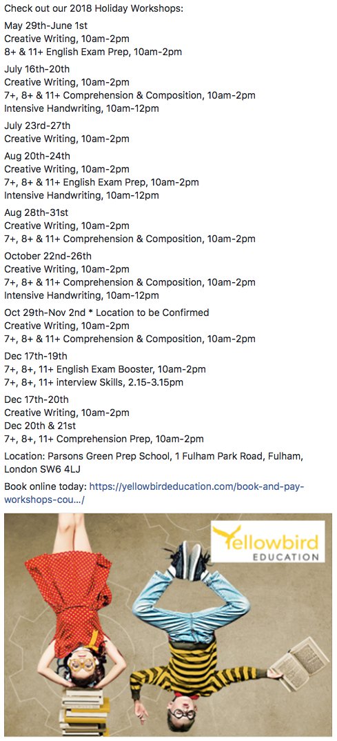 Check out our 2018 Holiday Workshops:
Creative Writing, 7+, 8+ &amp; 11+ English Exam Prep, Comprehension, Handwriting #fulham #chelsea #creativewriting #11plus #7plus #8plus #parenting #Londonprepschools