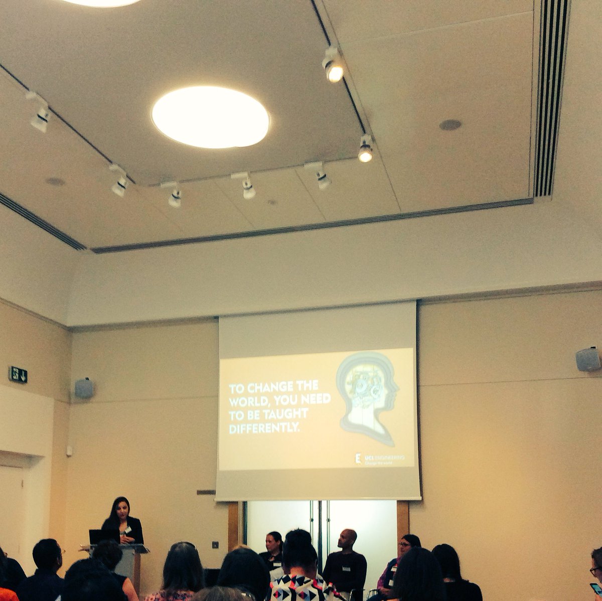 UCLEngineering's tweet image. Integrated Engineering Programme Director @emanuelatilley talks about the IEP (UCL Engineering’s award-winning teaching framework) and inclusivity @RAEngNews &amp;amp; @Centre4EngEdu’s #IncEng2018 symposium #EngineeringDiversity #engineeringeducation