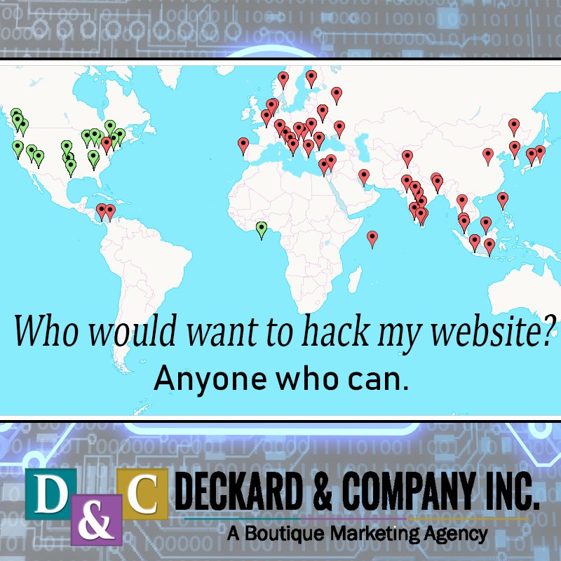 DeckardCompany's tweet image. Here is a map of the hackers who tried to hack our website in the past week. Hackers are like rats looking for easy access. Protect your website. Protect your investment. #SmallBusiness #WebSecurity #BradentonWebDesign