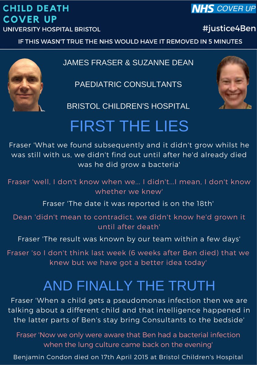 Allyncondon's tweet photo. Dr James Fraser & Dr Suzanne Dean Bristol Children’s Hospital who lied and lied covering up negligent failings that led to our son #BenCondons death. University Hospital Bristol #UHBristol. They had choices and hey chose to lie to cover a baby’s death. Who does that? #Bristol https://t.co/gPXOwDSFhp