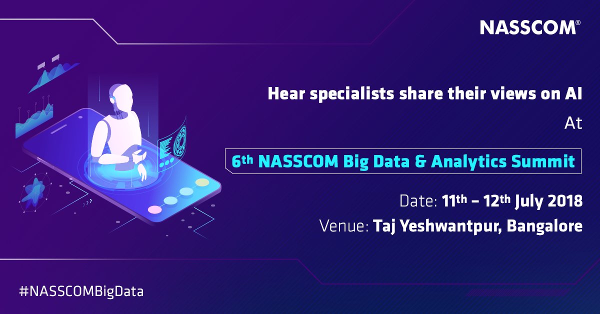 nasscom's tweet image. Want to know how #AI, #machinelearning and #datalearning can be integrated into business models? Join us at #NASSCOMBigData & Analytics Summit on 11th & 12th July to know more- bit.ly/2IQPIwD