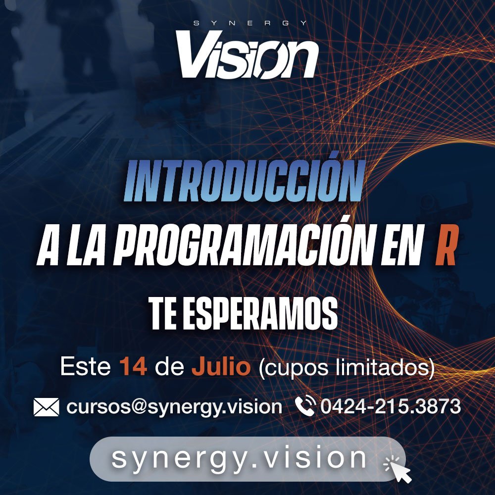 bysynergyvision's tweet image. Te esperamos este sábado 14 para compartir la experiencia de obtener herramientas básicas en programación en R. Cupos limitados
#cursos #formación #programaciónenR #introducción #ccs #caracas