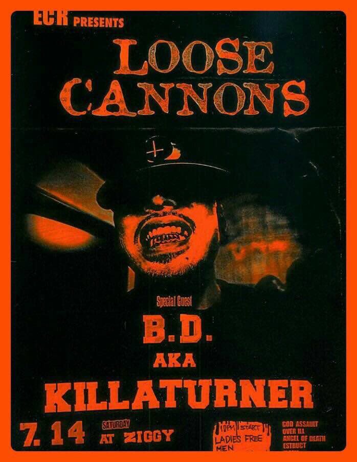 7/14 今週土曜日はB.D.が金沢に来ます！
LOOSE CANNONS at ZIGGY
Special Guest: B.D. a.k.a. KILLATURNER
今年のドス黒いHot Summer Daysの始まりはこのPartyで！よろしくお願いします！