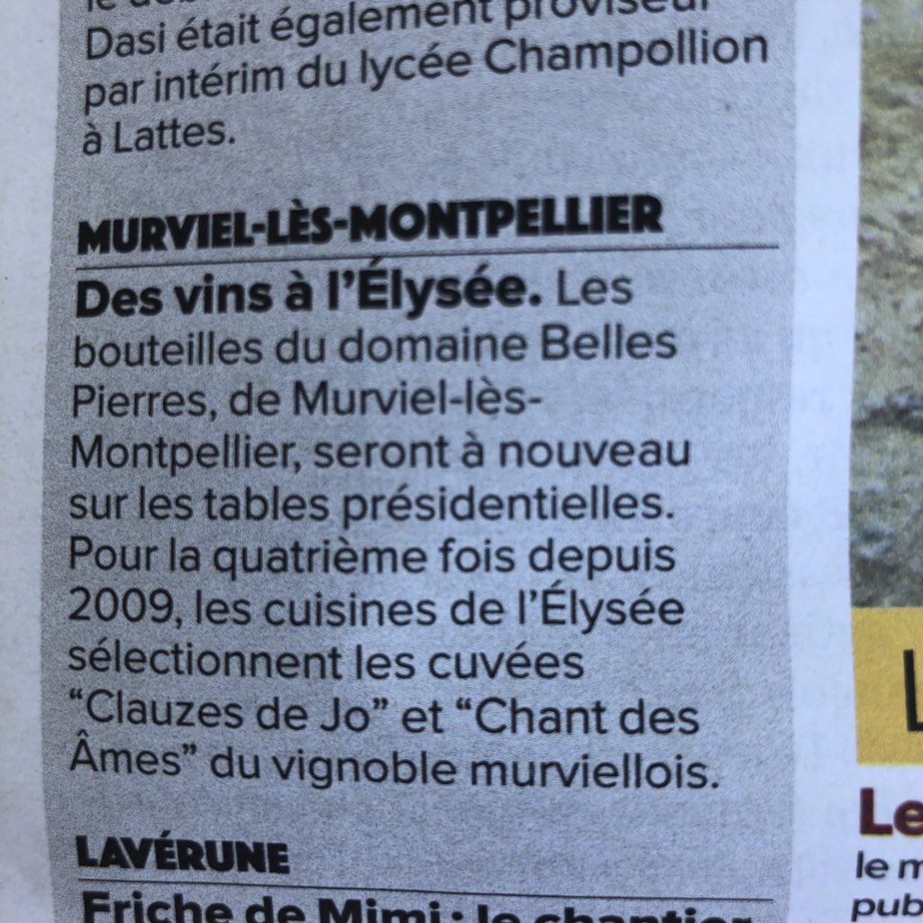 KAREN_L_J's tweet photo. Lu dans @GazetteLive34, Le domaine @bellespierres renouvelle l’aventure avec l’Élysée ! 
Un domaine à découvrir absolument ! 
Leur cuvée « Monica », fruit d’une histoire d’amour est juste sublime ! 🍷😉
#vin #winelover #languedoc #elysée https://t.co/KNE80yefTF