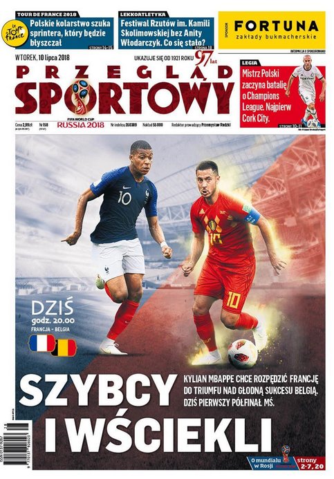 W @przeglad jutro dominują dwa tematy piłkarskie - półfinał MŚ #fra #bel i początek drogi @LegiaWarszawa do Champions League.