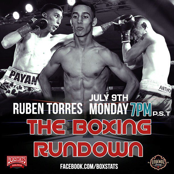 BoxingROKus's tweet photo. Tonight on another Episode of #TheBoxingRundownShow we hard hitting prospect #RubenTorres from @thompsonboxing . We go Live At 7pm PST-10pm EST, on #BoxStats & #TheBoxingRundown Facebook Page. Have your comments & questions ready for him.
#BoxingShow #BoxingNews #BoxingTalk https://t.co/lf0axGMwua