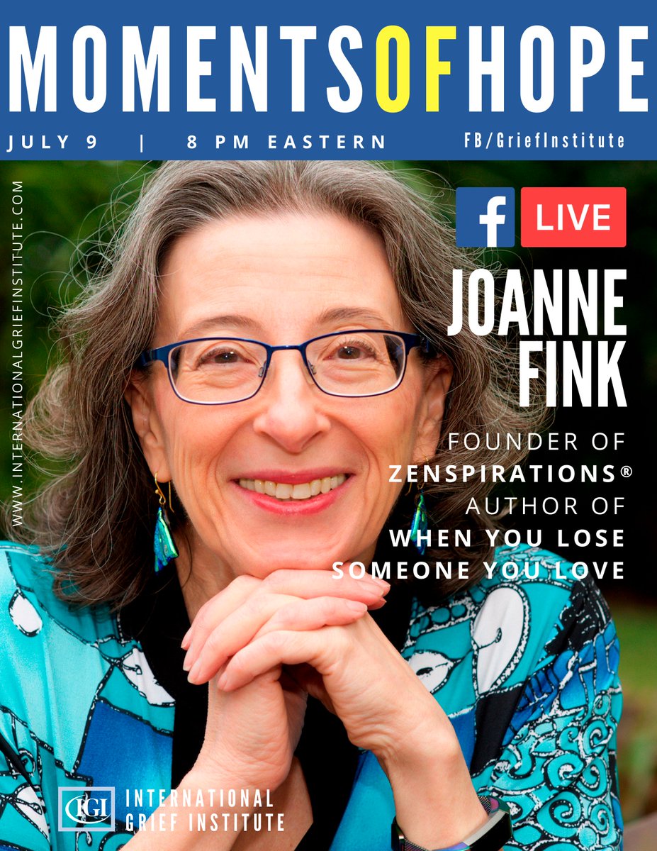 Is hope possible when your husband dies suddenly, leaving you to run a business and raise 2 teens on your own? Join us tonight on FB at 8 pm eastern to watch <a href="/Zenspirations/">Zenspirations</a> founder Joanne Fink in a live interview. #FBLive #Grief #Hope  facebook.com/griefinstitute/