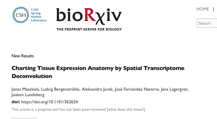 New publication out called: "Charting Tissue Expression Anatomy by Spatial Transcriptome Deconvolution". You can read it here: buff.ly/2NB6NOF