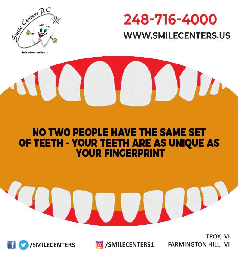 smilecenters1's tweet photo. No two people have the same set of teeth-your teeth are as unique as your finger prints.
Call us at 248-716-4000 or make an appointment at https://t.co/oVDHadQfMr
#Dentaltreatment #Dentistintroy #Dentist #Dentalcare  #TeethWhitening #DentalImplants #RootCanalTherapy #DigitalXRays https://t.co/uXxBtHvIDL
