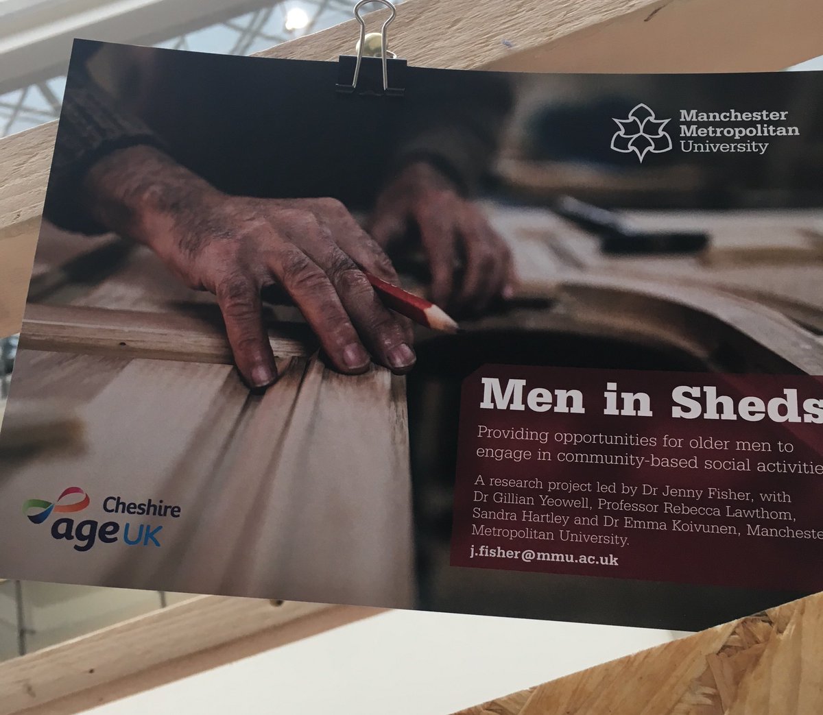 DrMelChapman's tweet photo. Men in sheds. It’s not just about woodwork - it’s about camaraderie. Who knew you could make big music using a garden hose?! Great launch of project findings by @JennyCFisher @rebeccalawthom @PlaceAge @AgeUKCheshire at #FRIHSC18 https://t.co/8cojrRdEOt