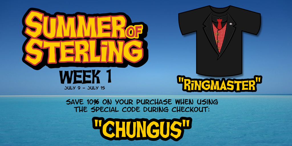 Throughout the #SummerOfSterling you can get 10% off Jimquisition merch by using the code CHUNGUS. This week, grab our new 'Ringmaster' shirt while the SoS sale lasts! sharkrobot.com/products/ring-…
