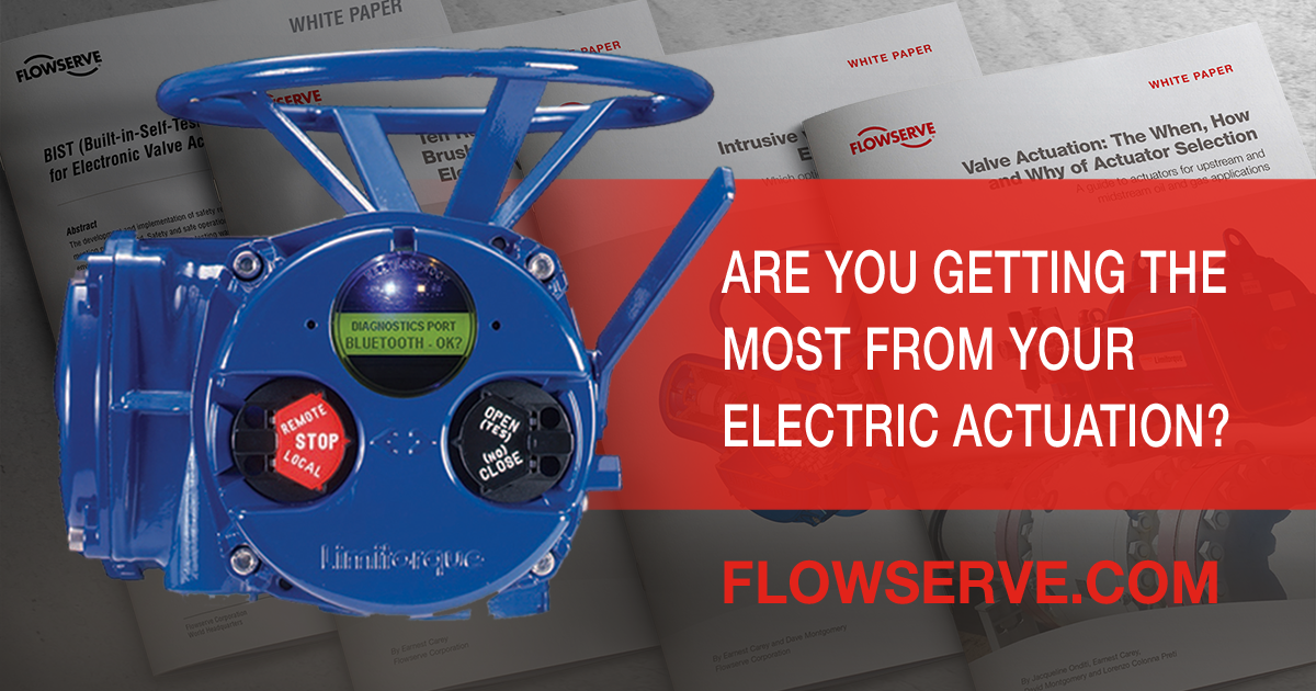 Flowserve's tweet photo. Selecting the right electric #actuators, or deciding to use them, can be challenging and confusing. Get the white papers you need from #Flowserve #Limitorque: https://t.co/ZkXQN6eVRb https://t.co/dTqanP1om3